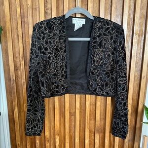 VINTAGE Papell Boutique Evening Rayon 80s Black Bolero embellished Jacket. S